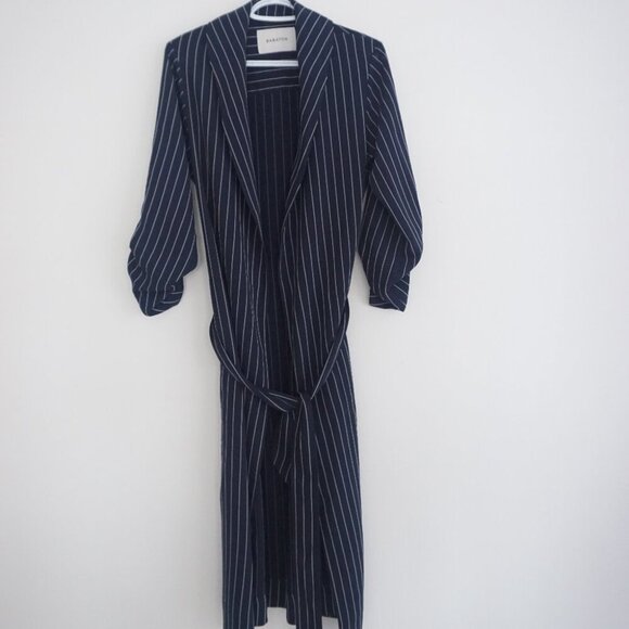 Aritzia Babaton New Kahlo Navy w White Stripes Robe Wrap Jacket Dress S - Picture 2 of 14